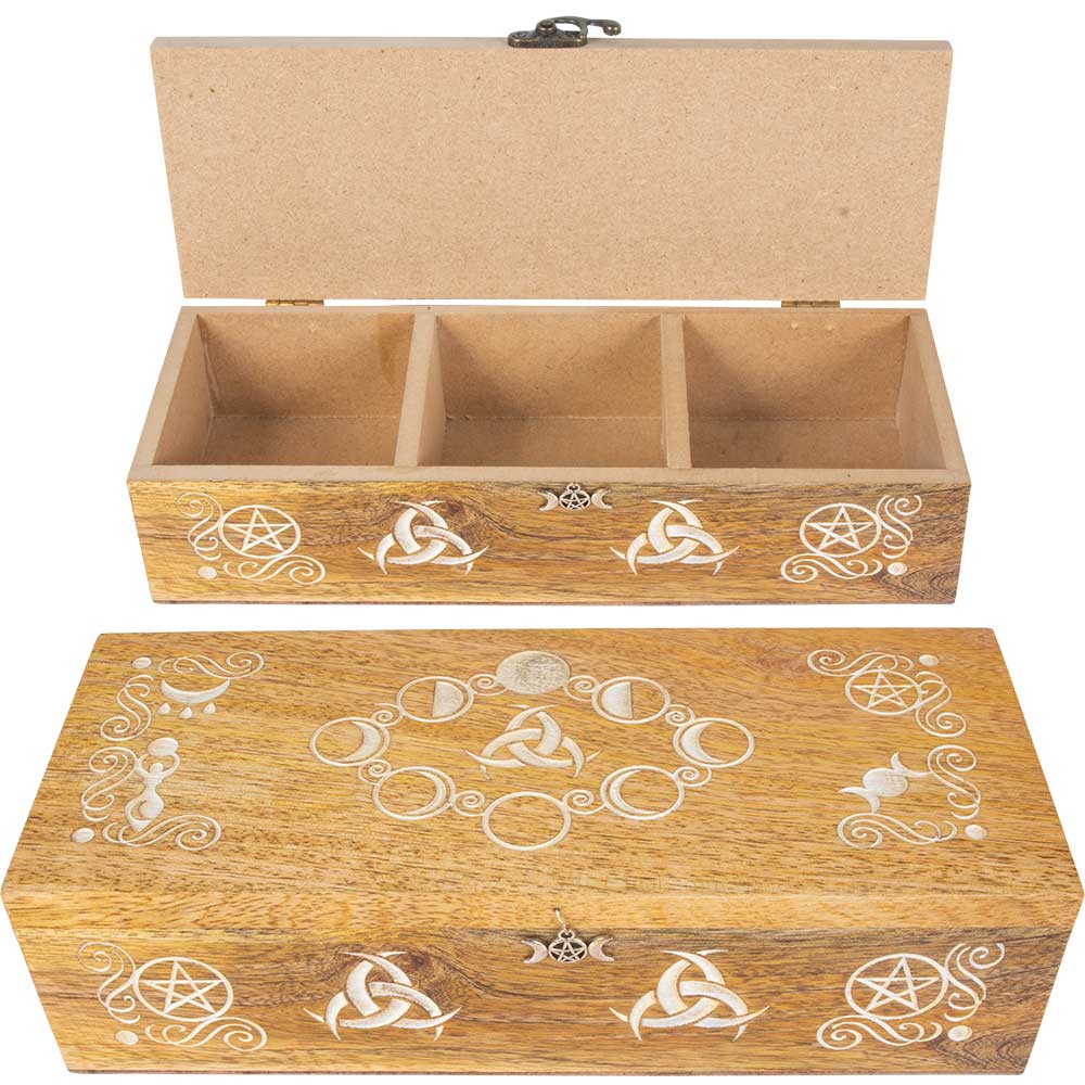 Wood Compartment Box - Pagan Moon Phases