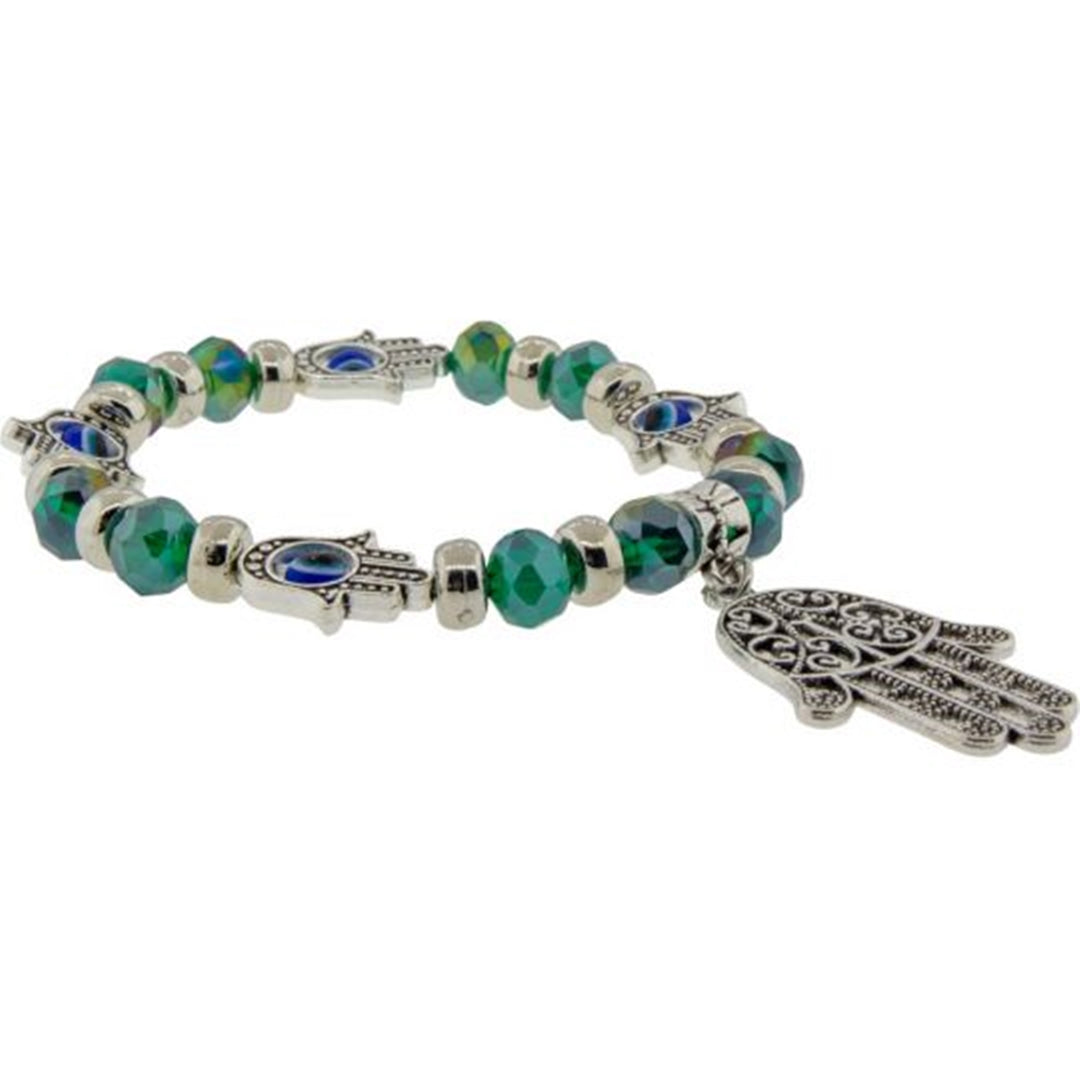 Evil Eye/Fatima faceted Glass Bead Bracelet - Green