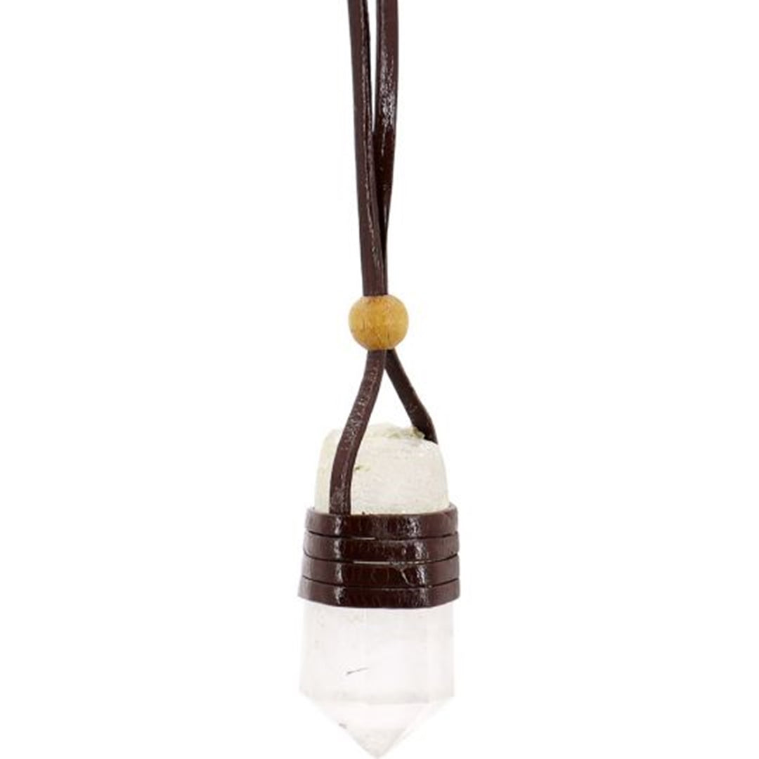 Faceted Point Leather Wrapped Necklace - Quartz