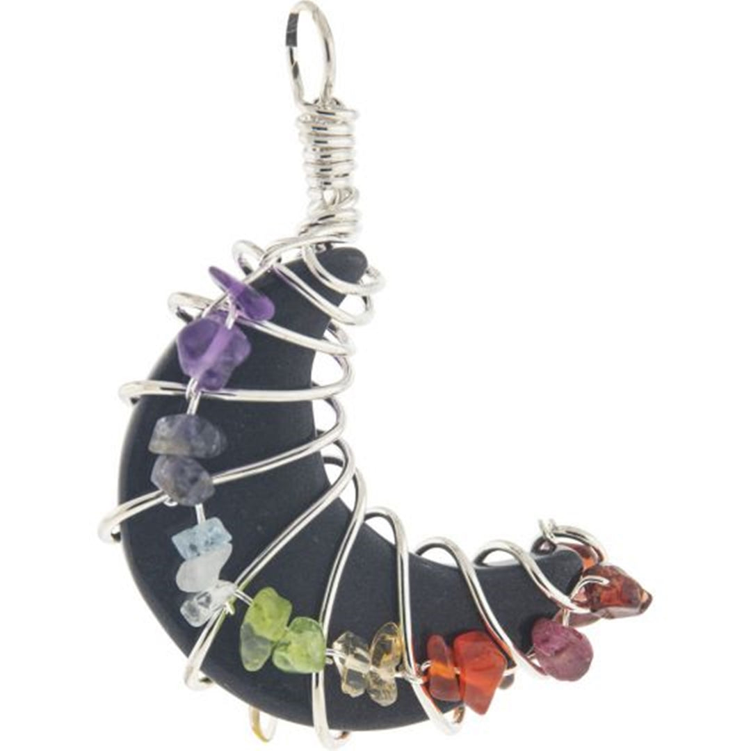 Crescent Moon Chakra Pendant-Blk