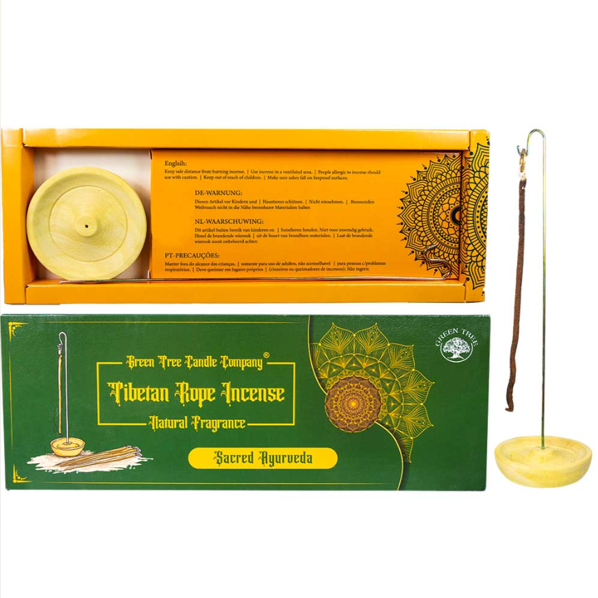 Green Tree Tibetan Rope Incense w/ Holder - Sacred Ayurveda