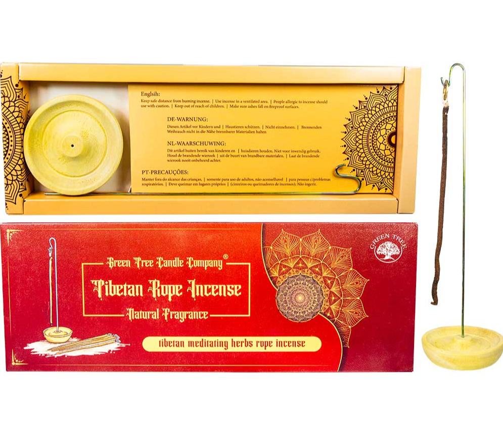 Green Tree Tibetan Rope Incense w/ Holder - Meditating Herbs