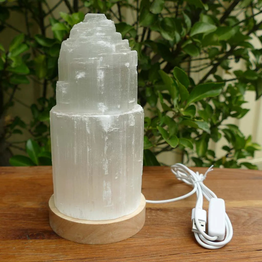 Electric Rough Selenite Lamp w/ Base