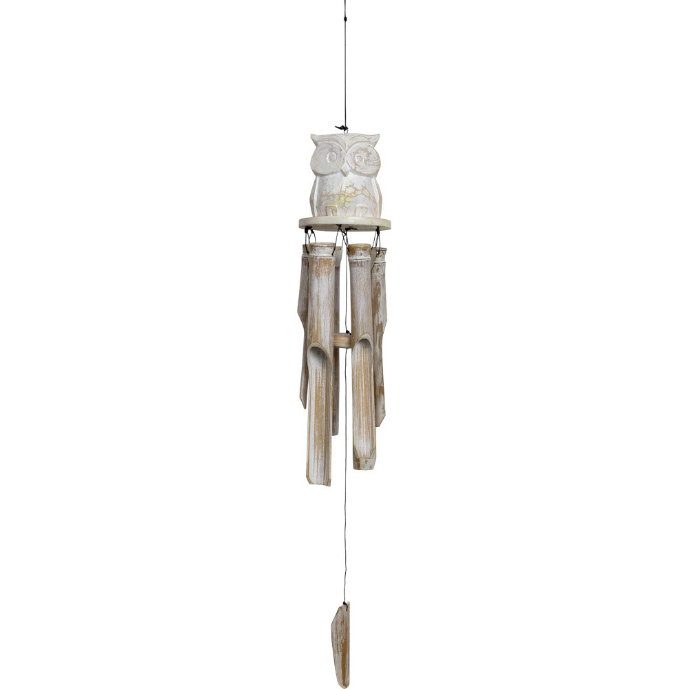 Bamboo Windchime Whitewash Owl