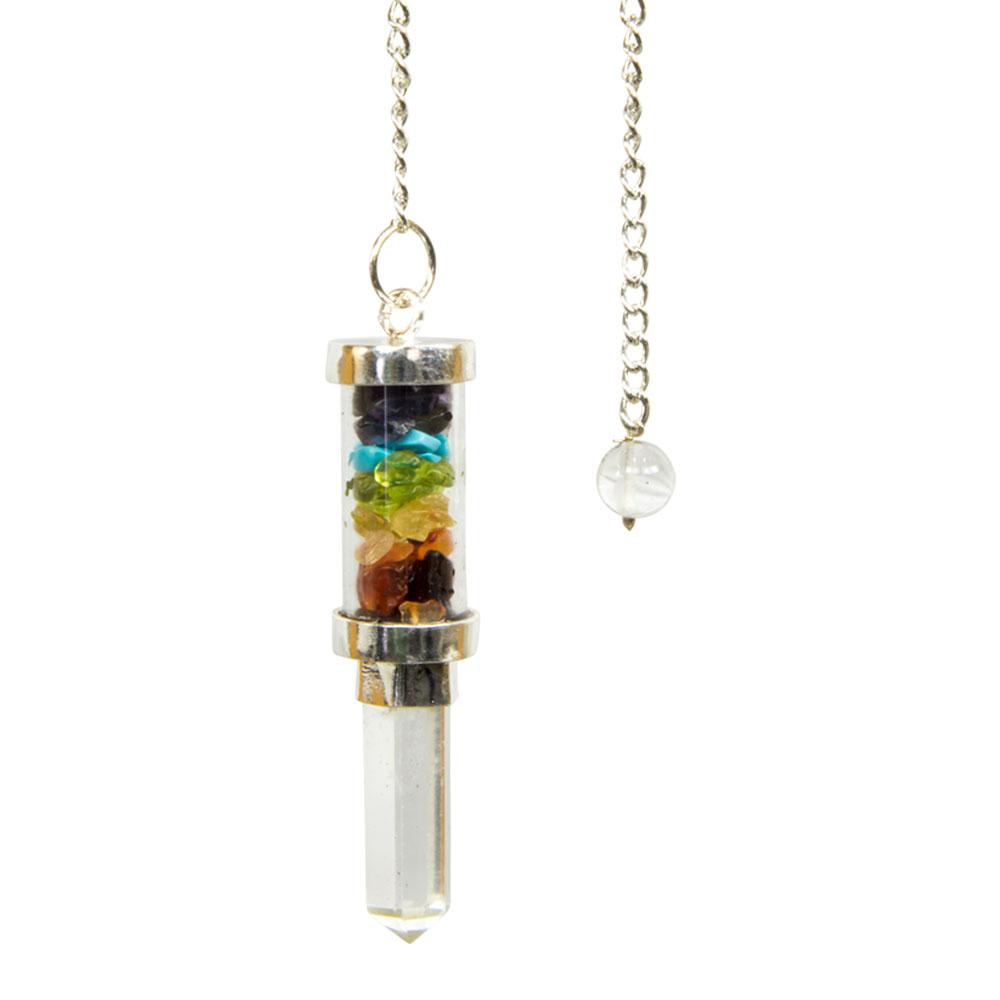 Glass Tube Pendulum - Chakra Chips & Crystal Point P36