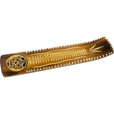 Wide Engraved Wood Incense Holder