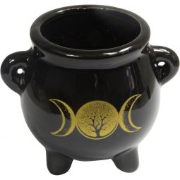 Ceramic Mini Cauldron - Triple Moon Tree of Life