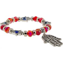 Evil Eye/Fatima faceted Glass Bead Bracelet - Red