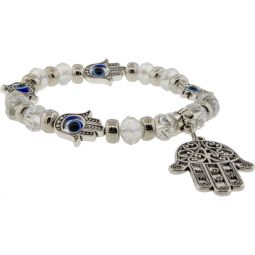 Evil Eye/Fatima faceted Glass Bead Bracelet - Clear
