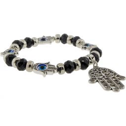 Evil Eye/Fatima faceted Glass Bead Bracelet - Black