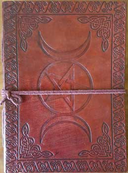 Triple Moon Pentagram leather journal w/cord