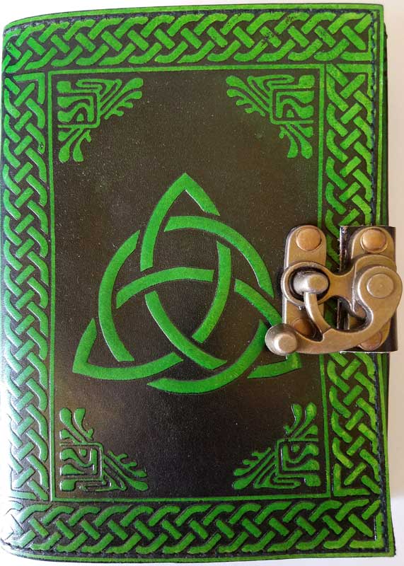 Black/Green Triquetra Leather Journal with Latch