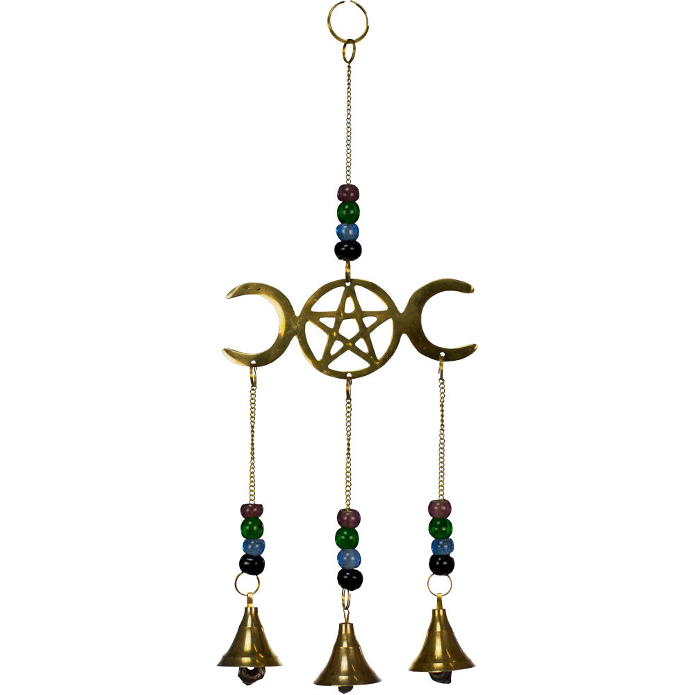 Brass Bell Chime Triple Moon Pentacle