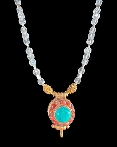 Tibetan Grau w/Turquoise & Coral -TS-20