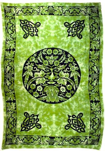 Green and Black Green Man Cotton Tapestry 72" x 108" (T1)