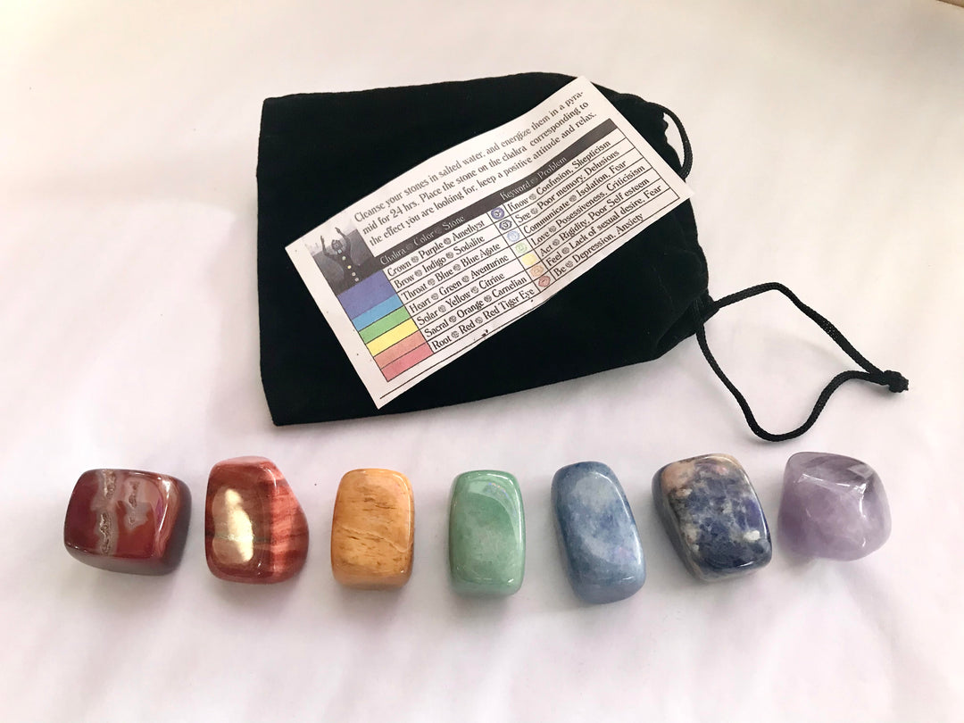 Chakra Balancing Kit - 7 Polished Stones and Velvet Pouch