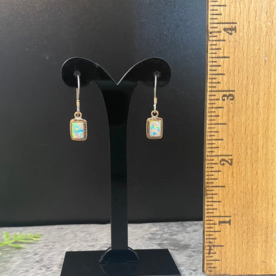 (Clearance) Opal Synthetic Small Rectangle  Wire 14K GF Earring-TM078b