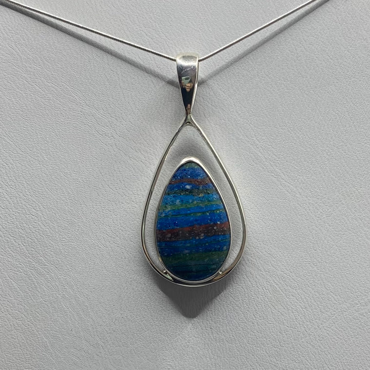 Rainbow Calsilica Teardrop SS Pendant-TM204