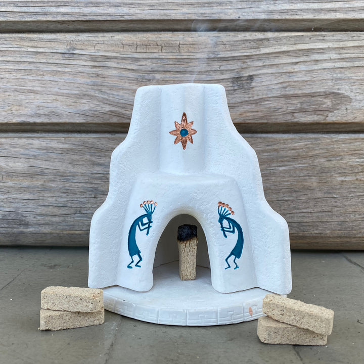 Kokopelli Burner for Wood Incense - Blue/Gold