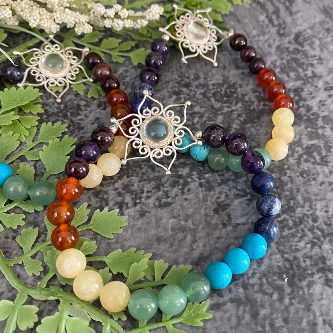 Chakra Gemstones with Lotus Bracelet
