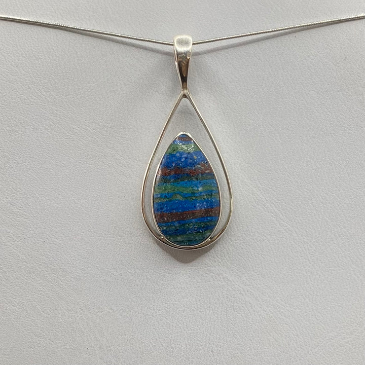 Rainbow Calsilica Teardrop SS Pendant-TM206