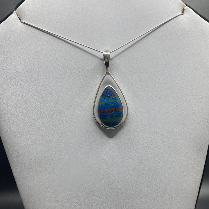 Rainbow Calsilica Teardrop SS Pendant-TM204