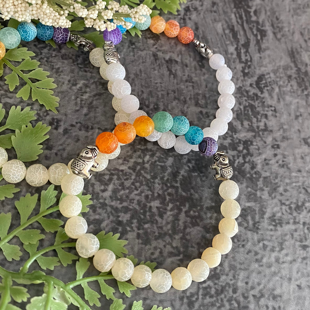 Chakra Bracelet Cracked Agate with Elephants