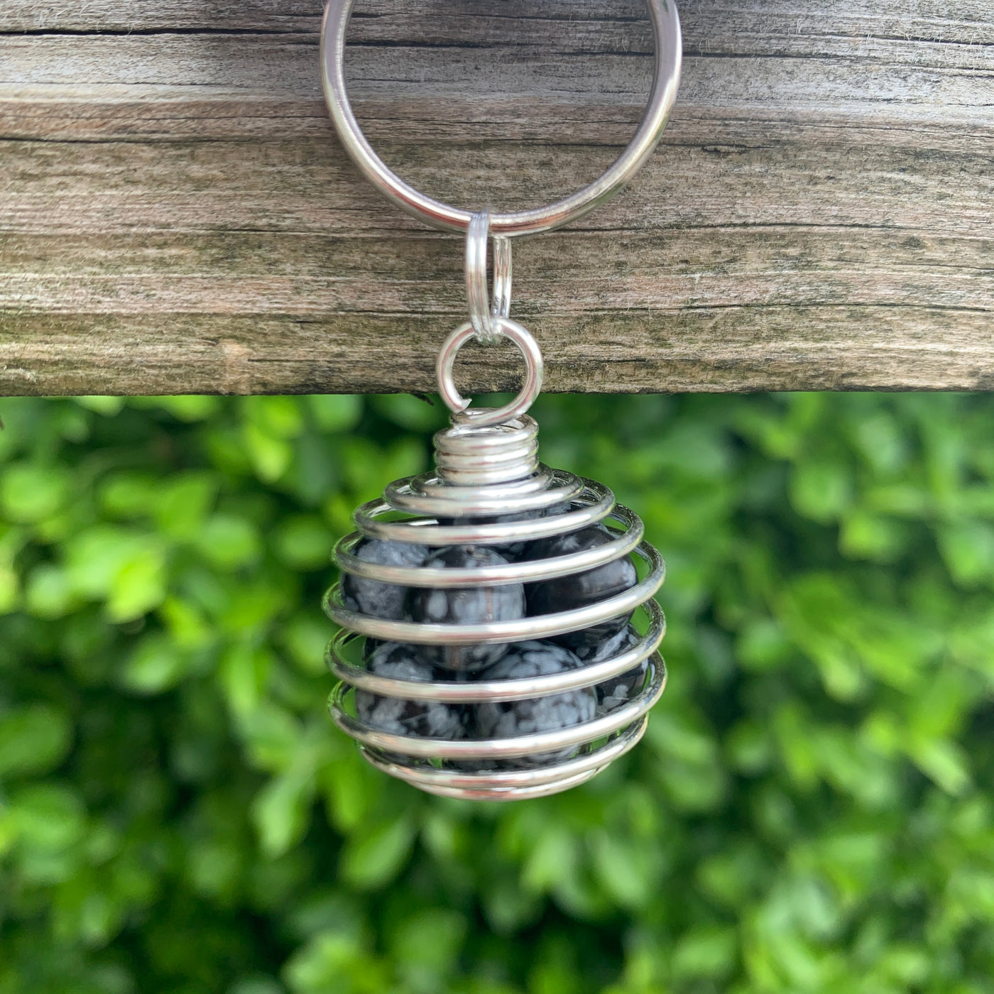Snowflake Obsidian Spiral Cage Keychain-KD36