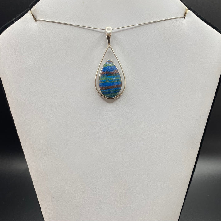 Rainbow Calsilica Teardrop SS Pendant-TM206