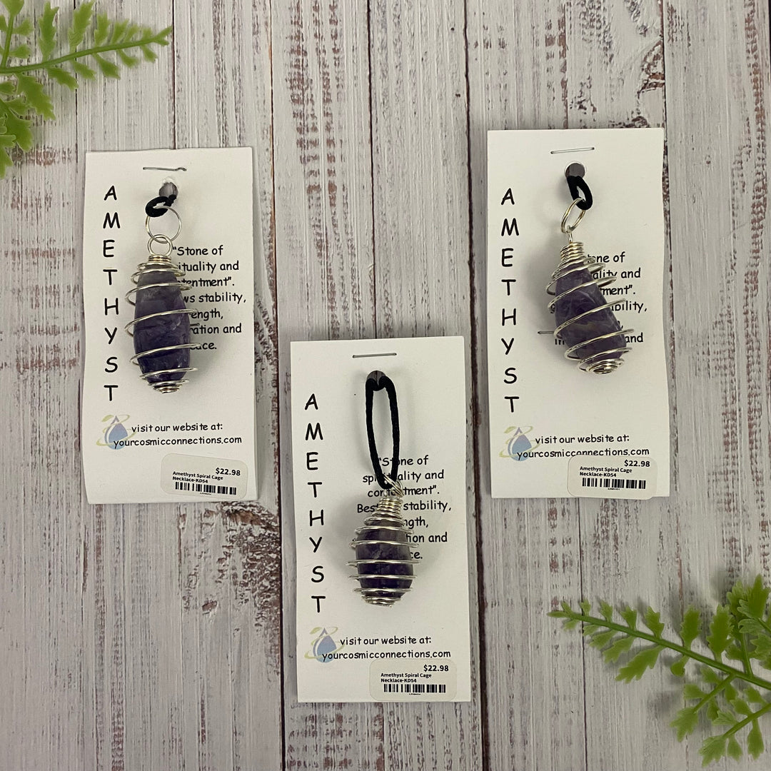 Amethyst Spiral Cage Necklace-KD54