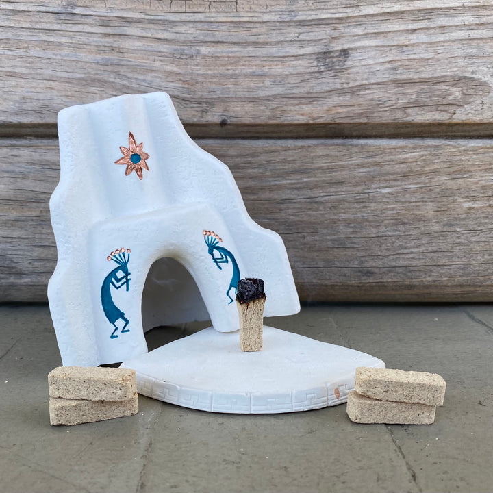 Kokopelli Burner for Wood Incense - Blue/Gold