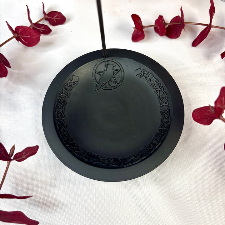 (Clearance) Cast Iron Incense Holder -Raven/Pentacle