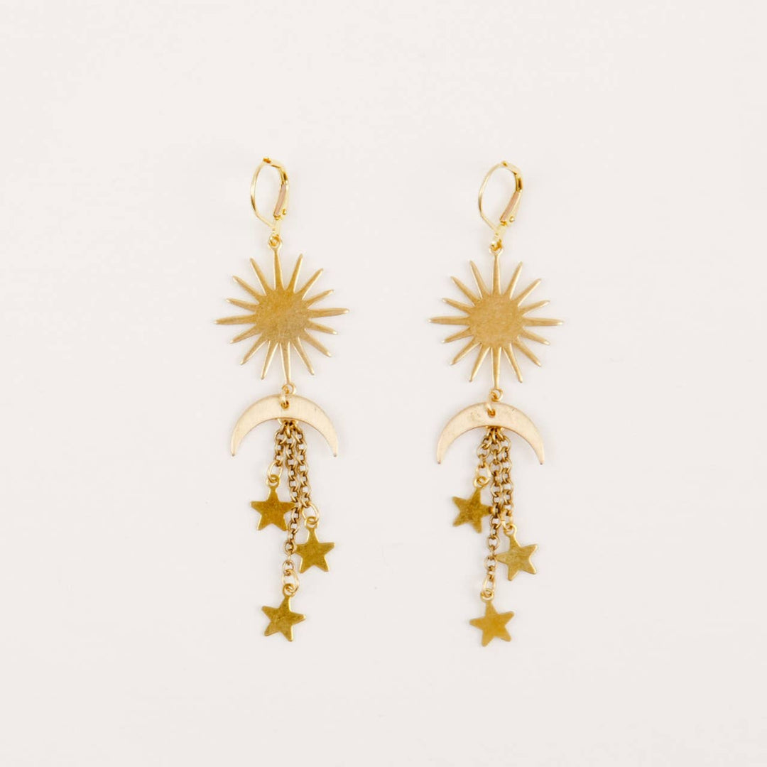 Sun and Moon Dangle Earring: Brass