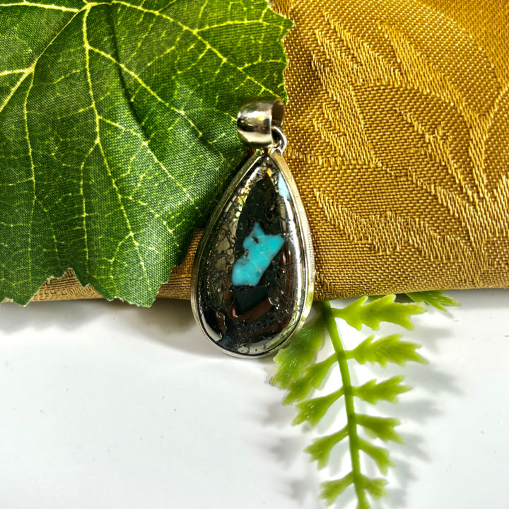 Turquoise in Pyrite SS Pendant -MNS1404