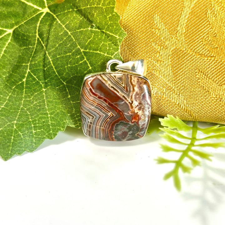 Crazy Lace Agate Pendant SS  -MNS1359