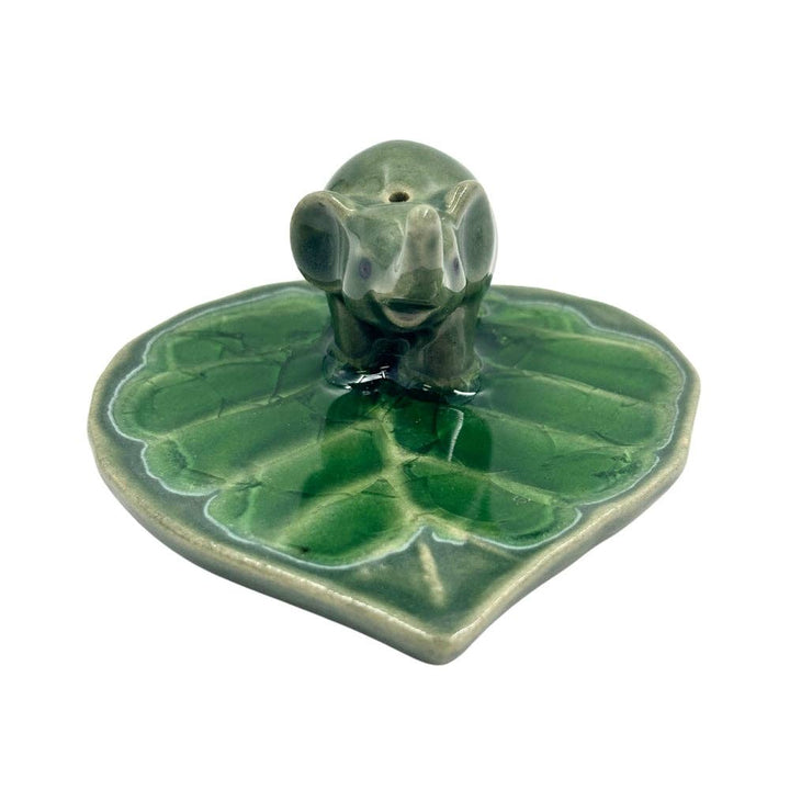 Elephant on Leaf Ceramic Incense Holder