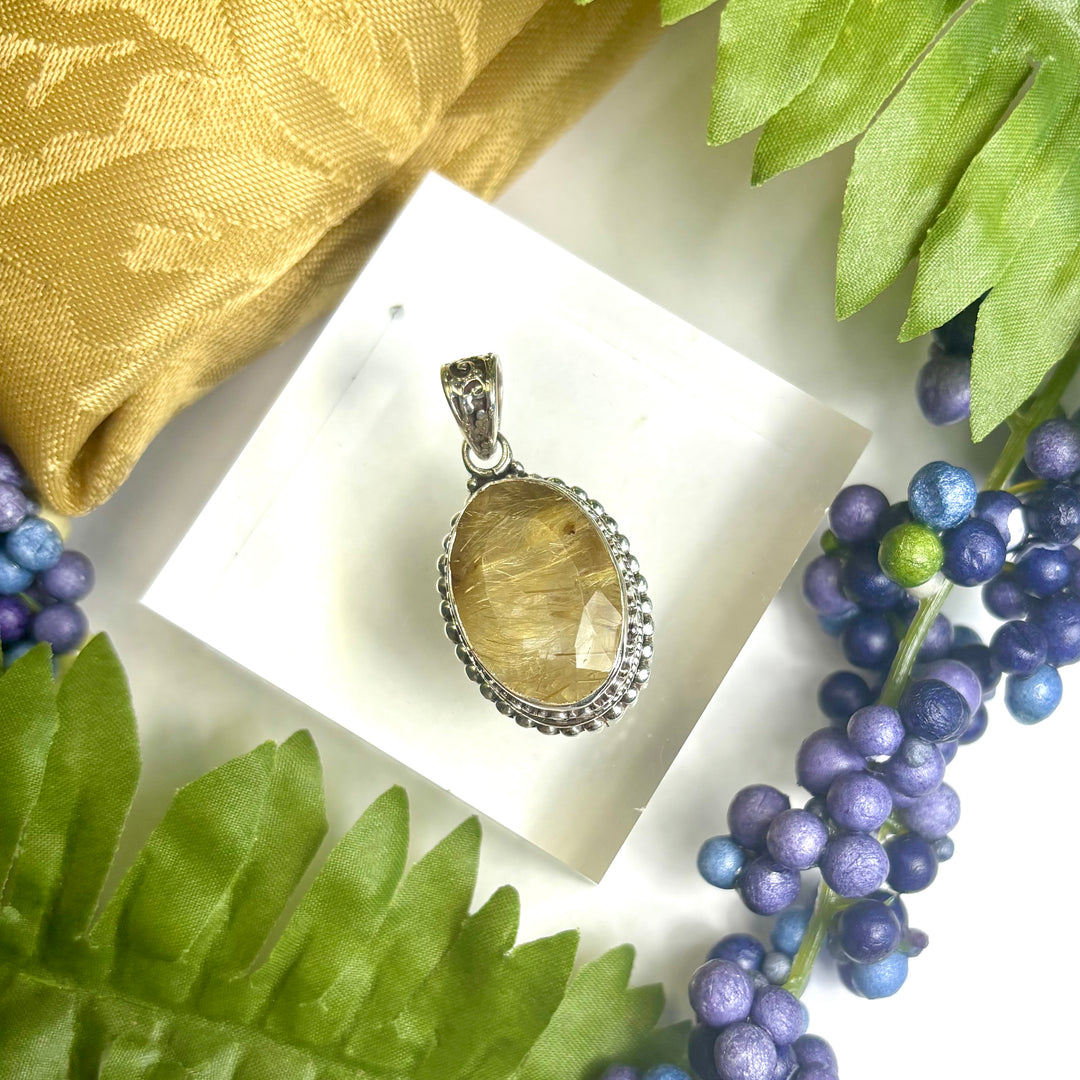 Rutilated Quartz SS Pendant -JCP446
