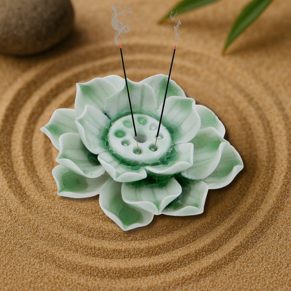 Ceramic Lotus Incense Burner - Green