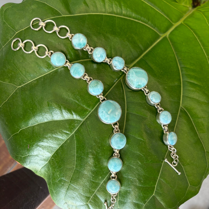 Larimar Round 7 Stone Bracelet SS TM1-1