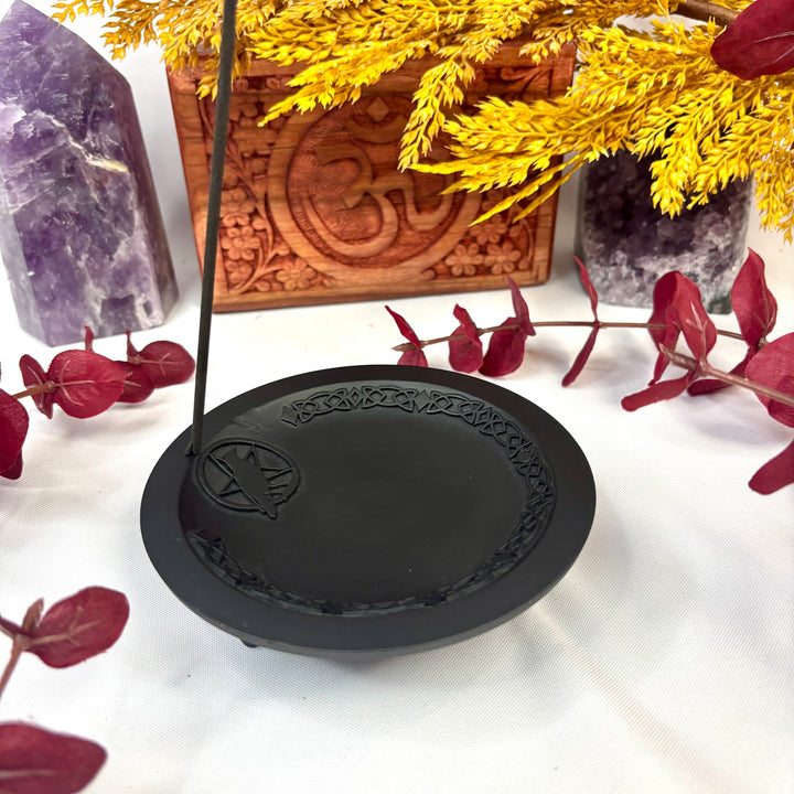 (Clearance) Cast Iron Incense Holder -Raven/Pentacle