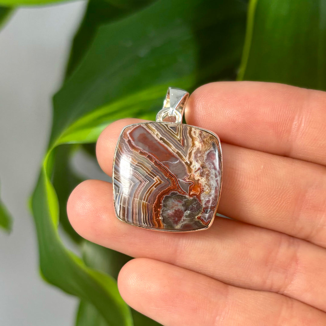 Crazy Lace Agate Pendant SS  -MNS1359