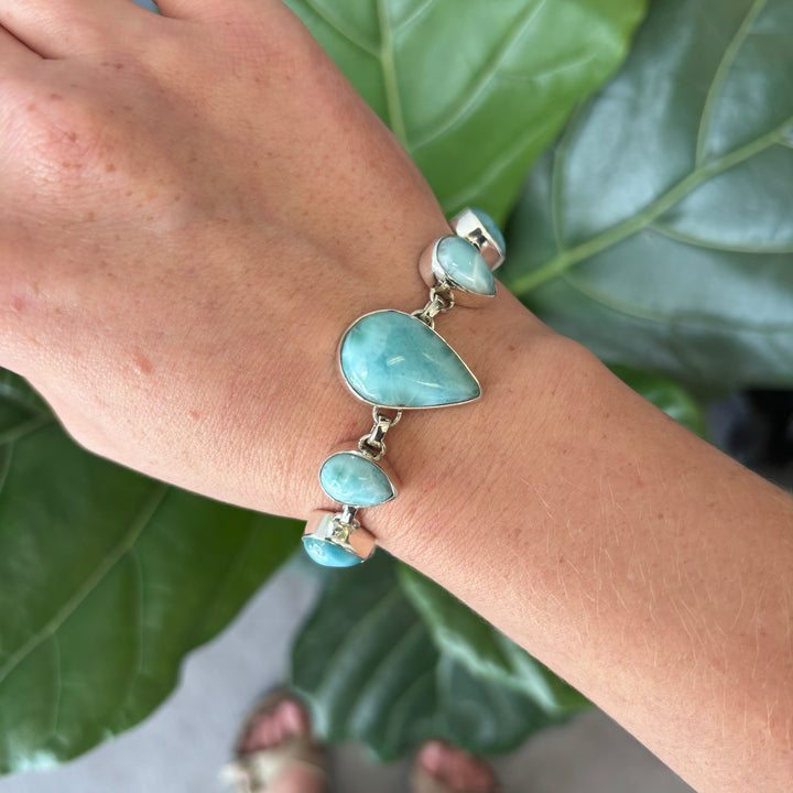 Larimar Teardrop 7 Stone Bracelet SS TM1-2