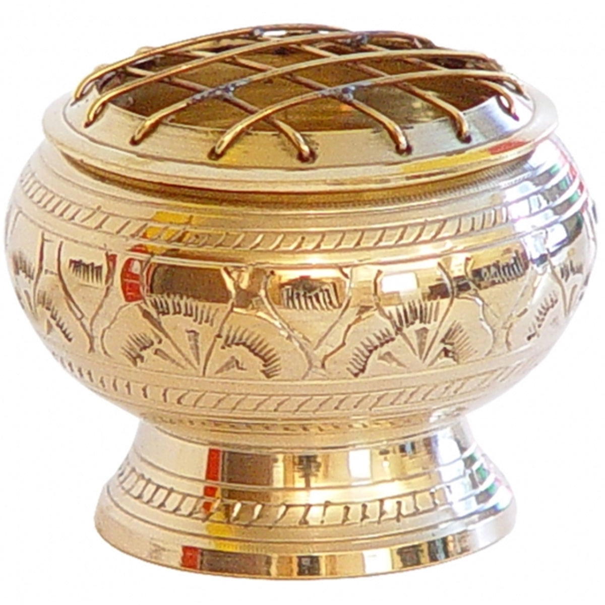 Brass Charcoal Burner with Grid - Gold