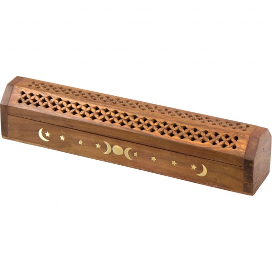 Wood Incense Storage Box-Triple Moon