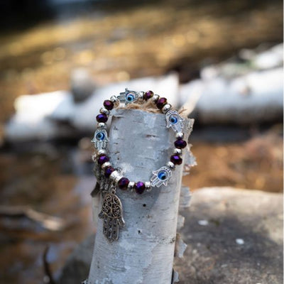 Evil Eye faceted Glass Bead Bracelet - Purple