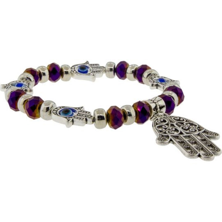 Evil Eye faceted Glass Bead Bracelet - Purple