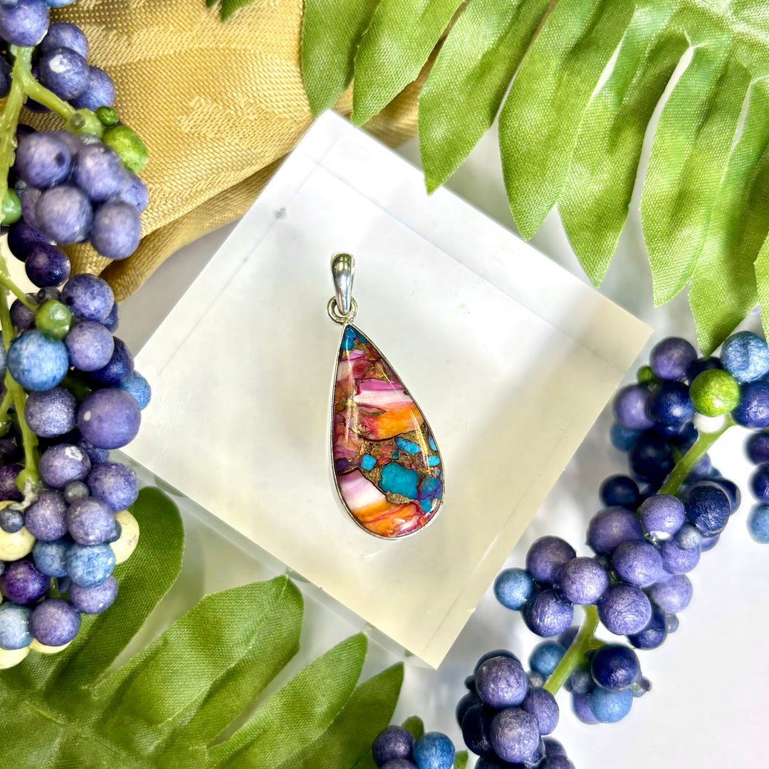 Spiny Oyster Turquoise SS Pendant -JCP461