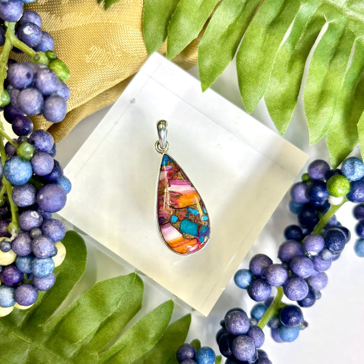 Spiny Oyster Turquoise SS Pendant -JCP461