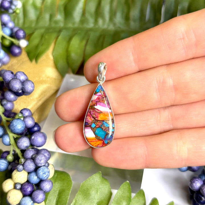 Spiny Oyster Turquoise SS Pendant -JCP461