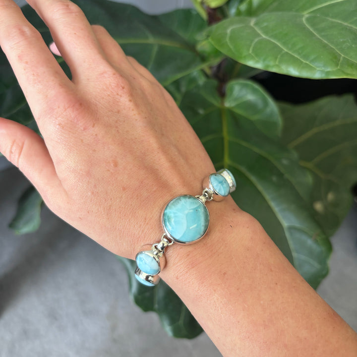 Larimar Round 7 Stone Bracelet SS TM1-1